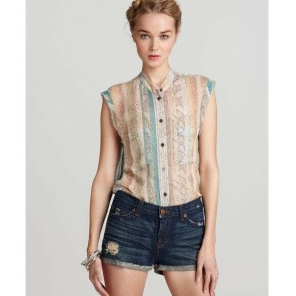 Equipment Tops - Equipment Skylar Snakeskin Silk Blouse Pastel